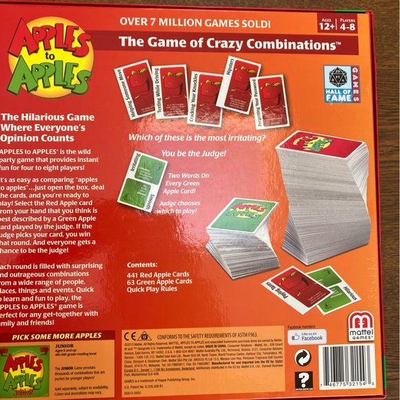 Mattel-Apples to Apples Party Game Box. more than 500 cards, tray, instructions - Picture 3 of 4